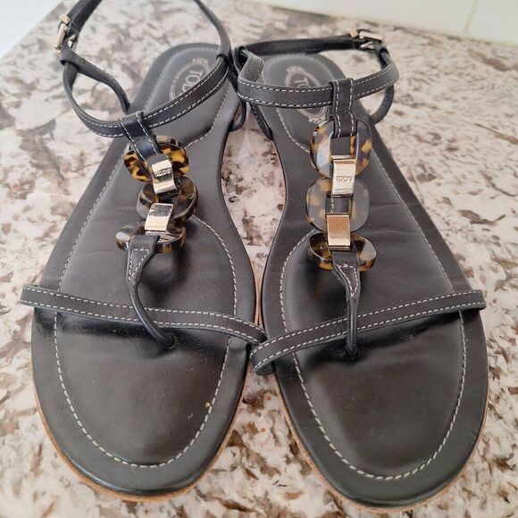 Tod’s leather Black sandals size 9 - Picture 1 of 8